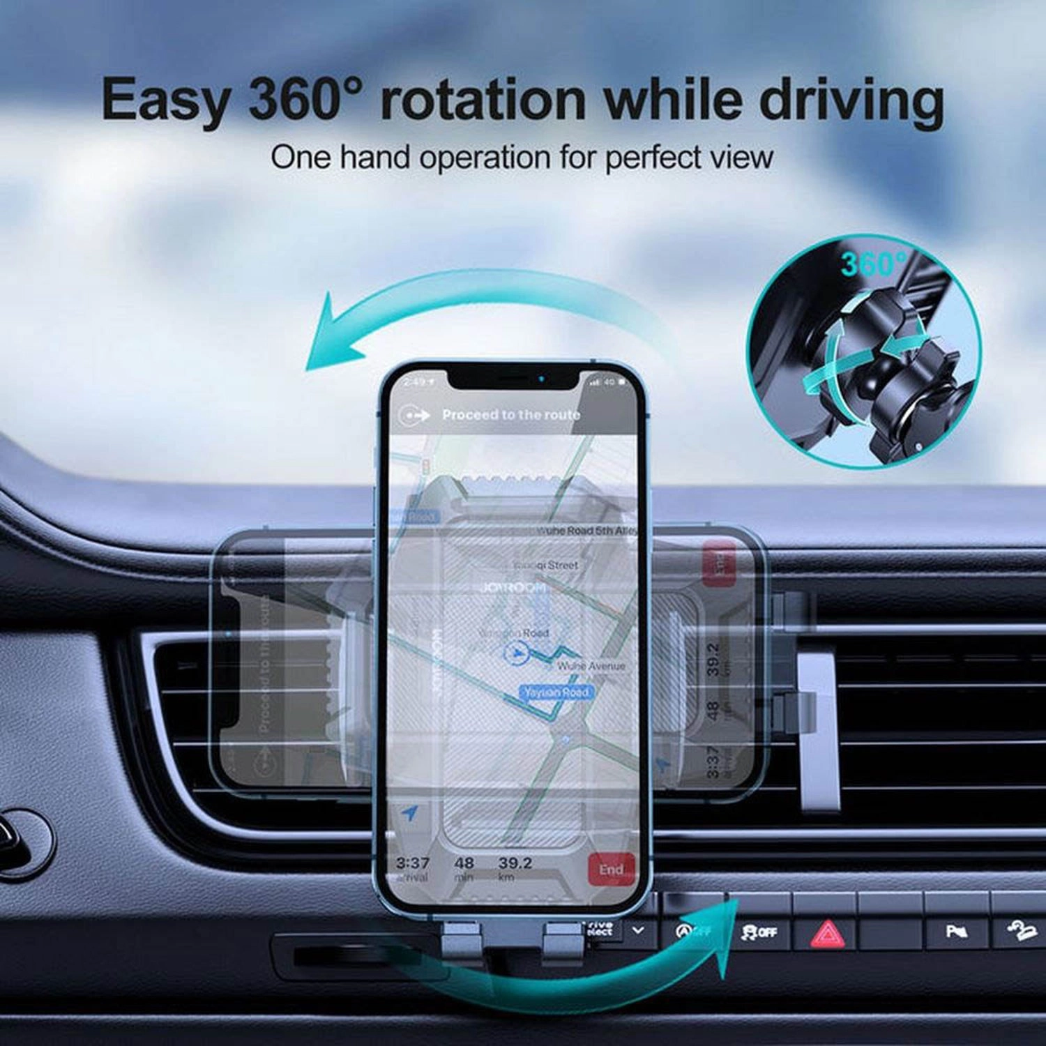 Car Dashboard Phone Holder - 360-degree Rotation 4.7-6.7 Inch