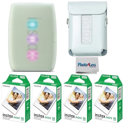 INSTAX MINI LINK 3 + Instax Mini Film - 40 Sheets + Instax Mini LINK 3 Protective Case - Green + Camera and Lens Cleaning Cloth