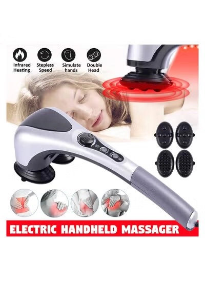 Lujain Handheld Double Head Heating Back Massager - Dual-head Heating Vibrating