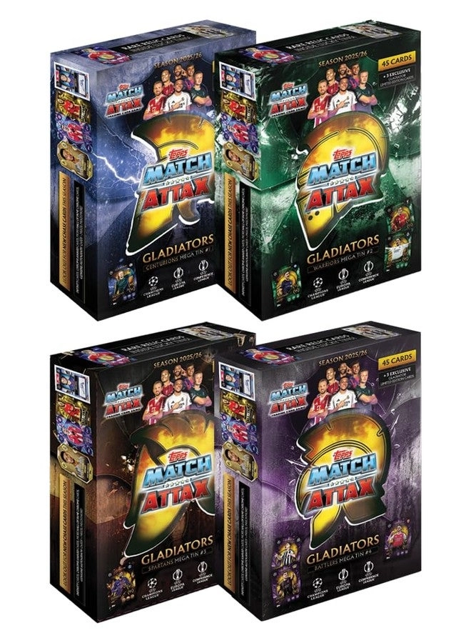 Topps Match Attax 2025/26 Mega Tin Centurions + Match Attax 2025/26 Mega Tin Warriors + Match Attax 2025/26 Mega Tin Spartans + Match Attax 2025/26 Mega Tin Battlers