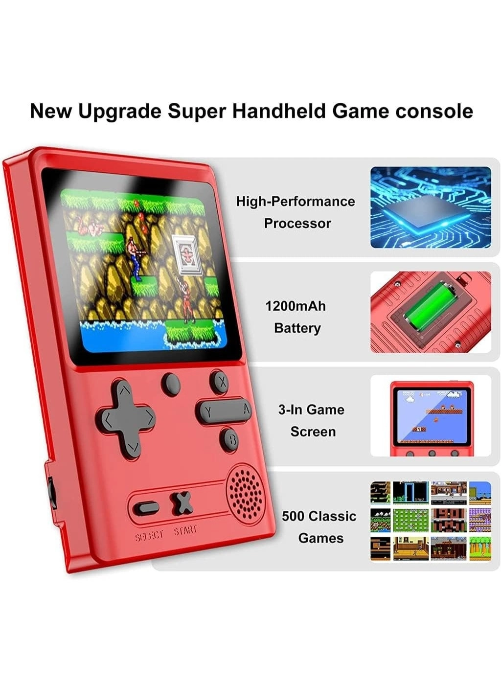 Retro Handheld Game Console - 500 Built-In Games 3.0-Inch Screen