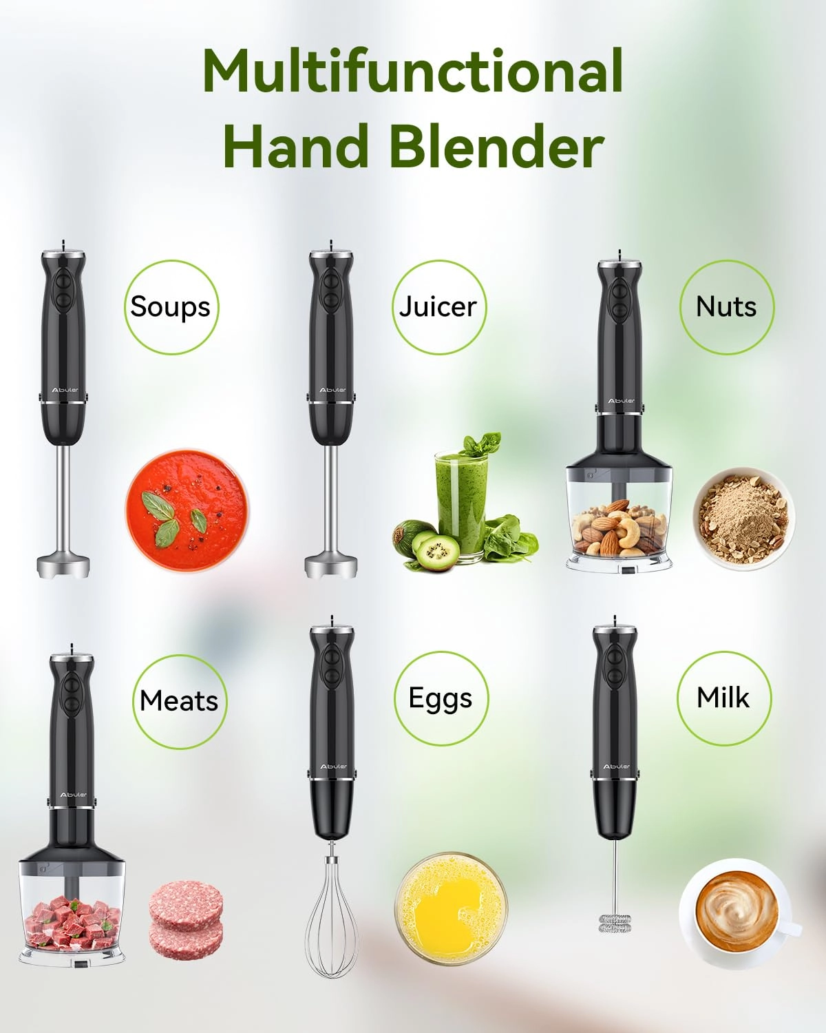 Immersion Blender Handheld 5 in 1 - 12 Speed Chopper & Whisk
