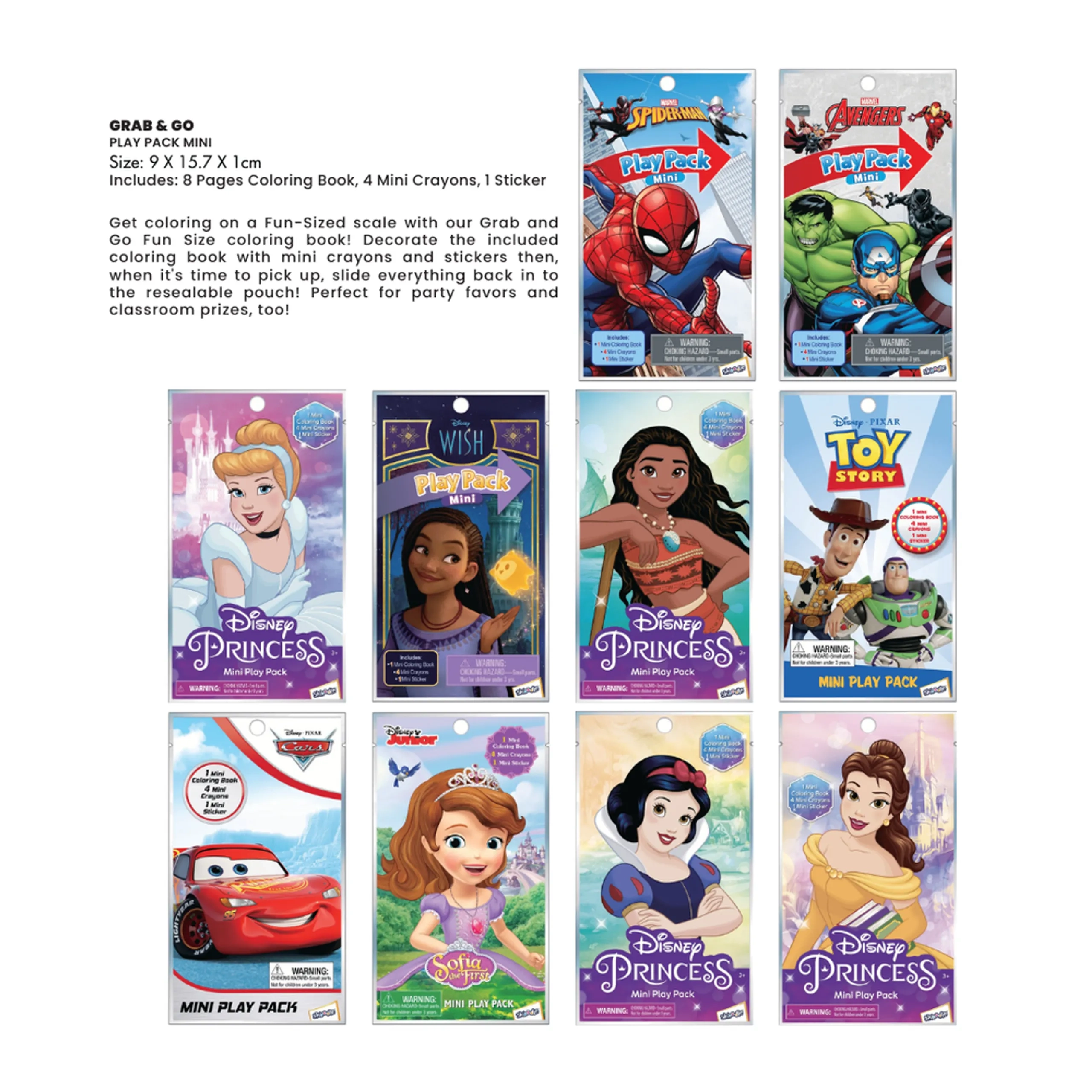 Cinderella Mini Play Pack - 8-Page Coloring Book 4 Mini Crayons Ages 3+