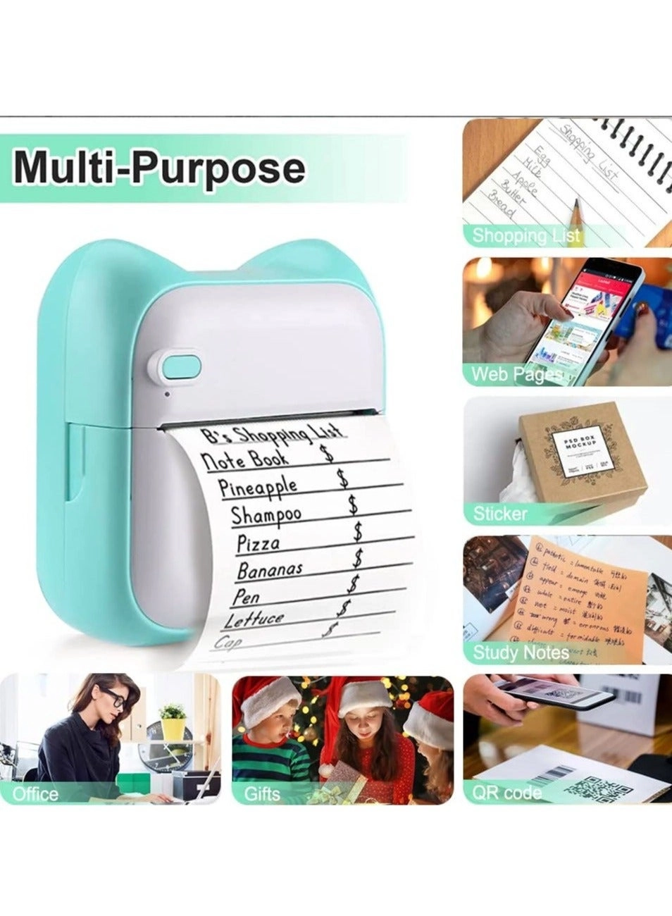 SYOSI Mini Thermal Printer - Portable 5 Rolls of Thermal Paper