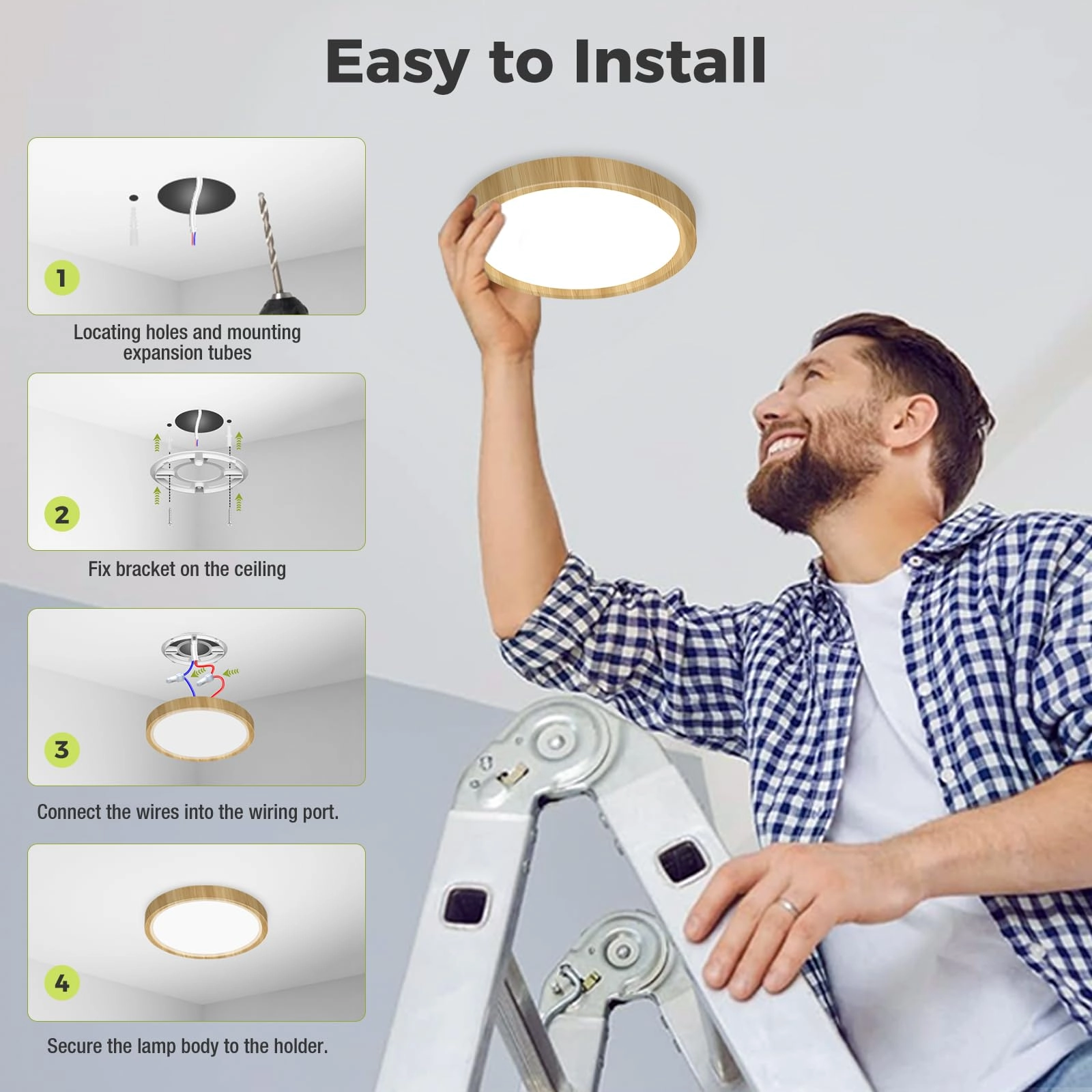 Flush Mount LED Ceiling Light - 3000K 4500K 6000K Dimmable