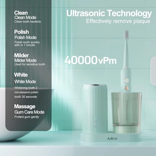 Electric Toothbrush Set - UV Light Drying Holder 8 Brush Heads USB Rechargeable