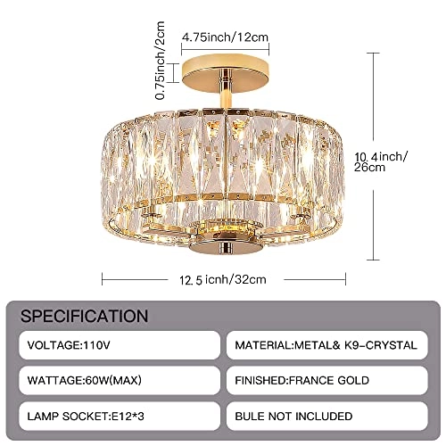Modern Crystal Chandelier - French Gold 3-Lights