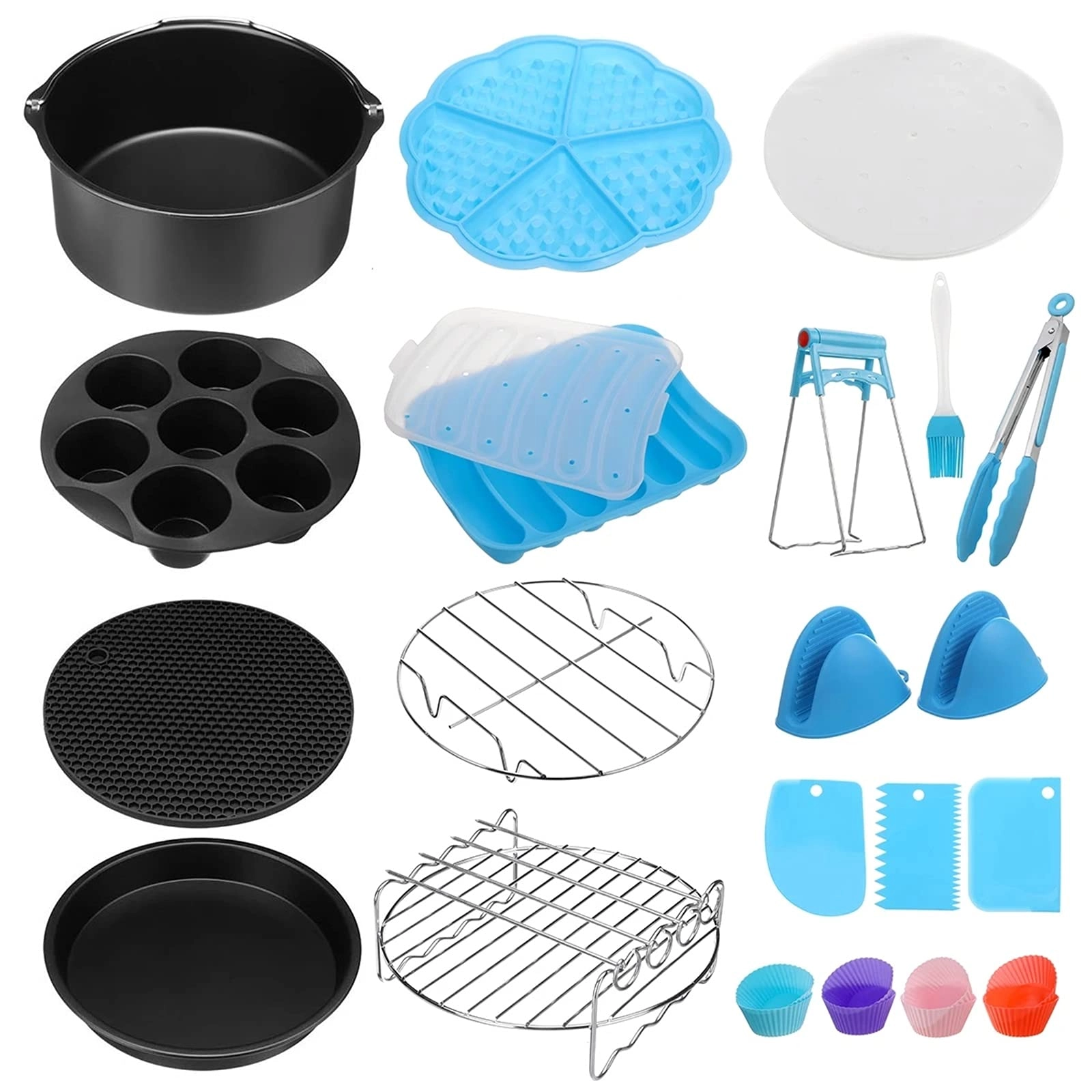 BaiBnn Air Fryer Accessories - Silicone Stainless Steel Carbon Steel 17 Pcs