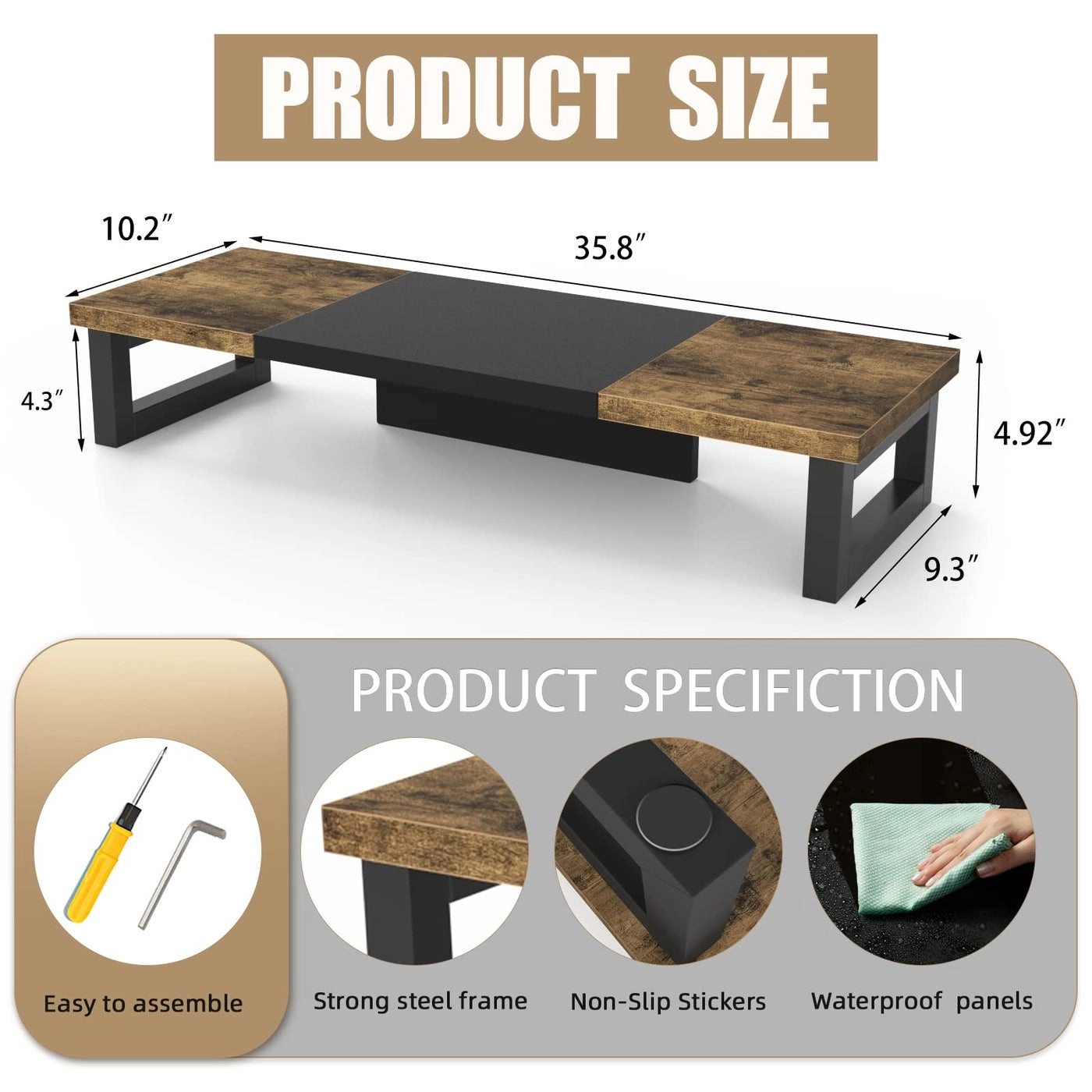 Monitor Stand Riser - Dual Wood and Steel