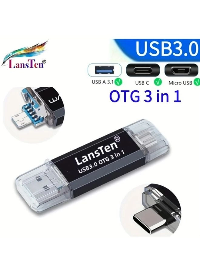 LANSTEN 3 In 1 OTG Flash Drive - USB 3.0 Type-C Micro USB 32GB