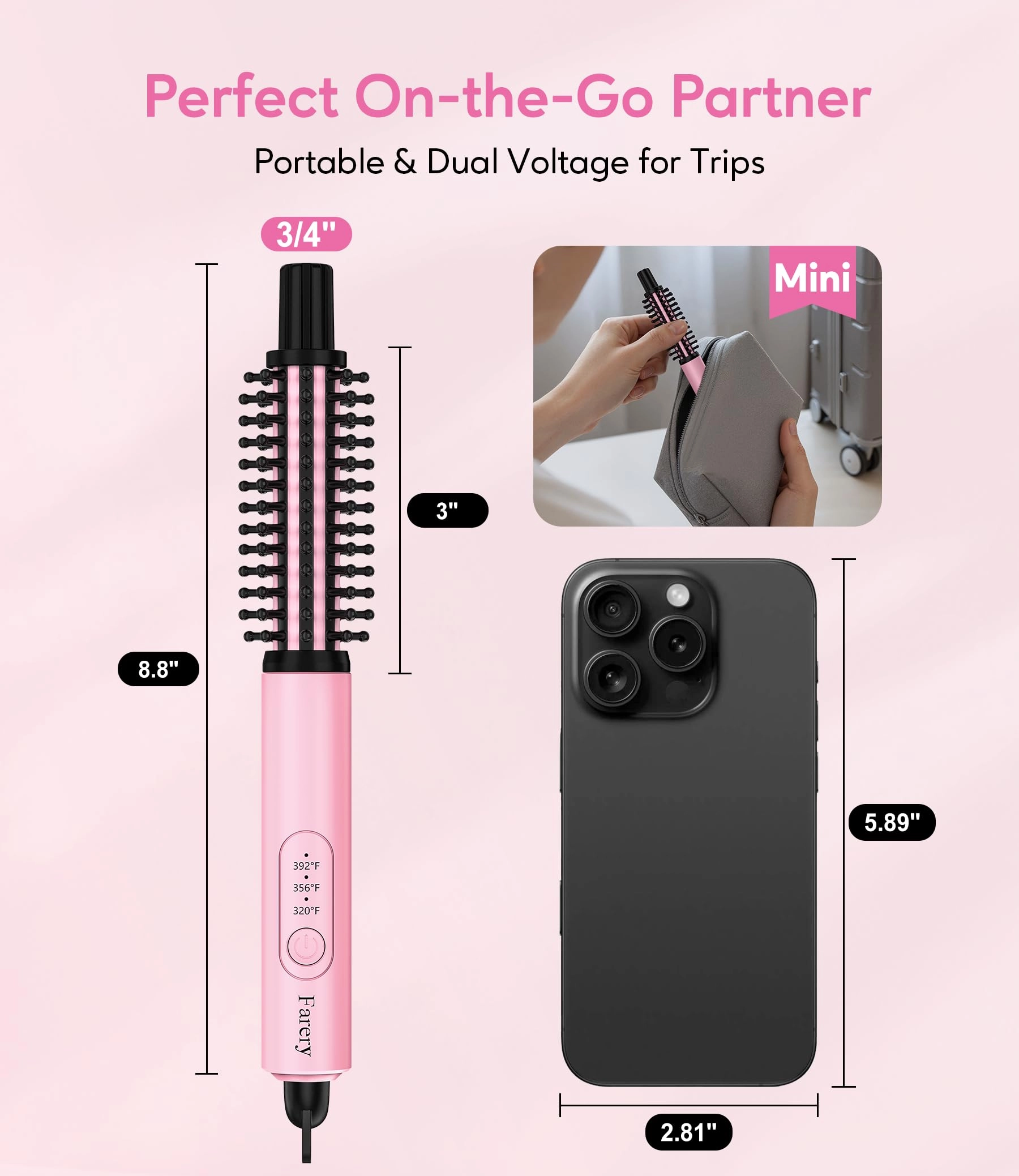 Mini Thermal Brush - 1 inch 3 Temperature Adjustable Dual Voltage