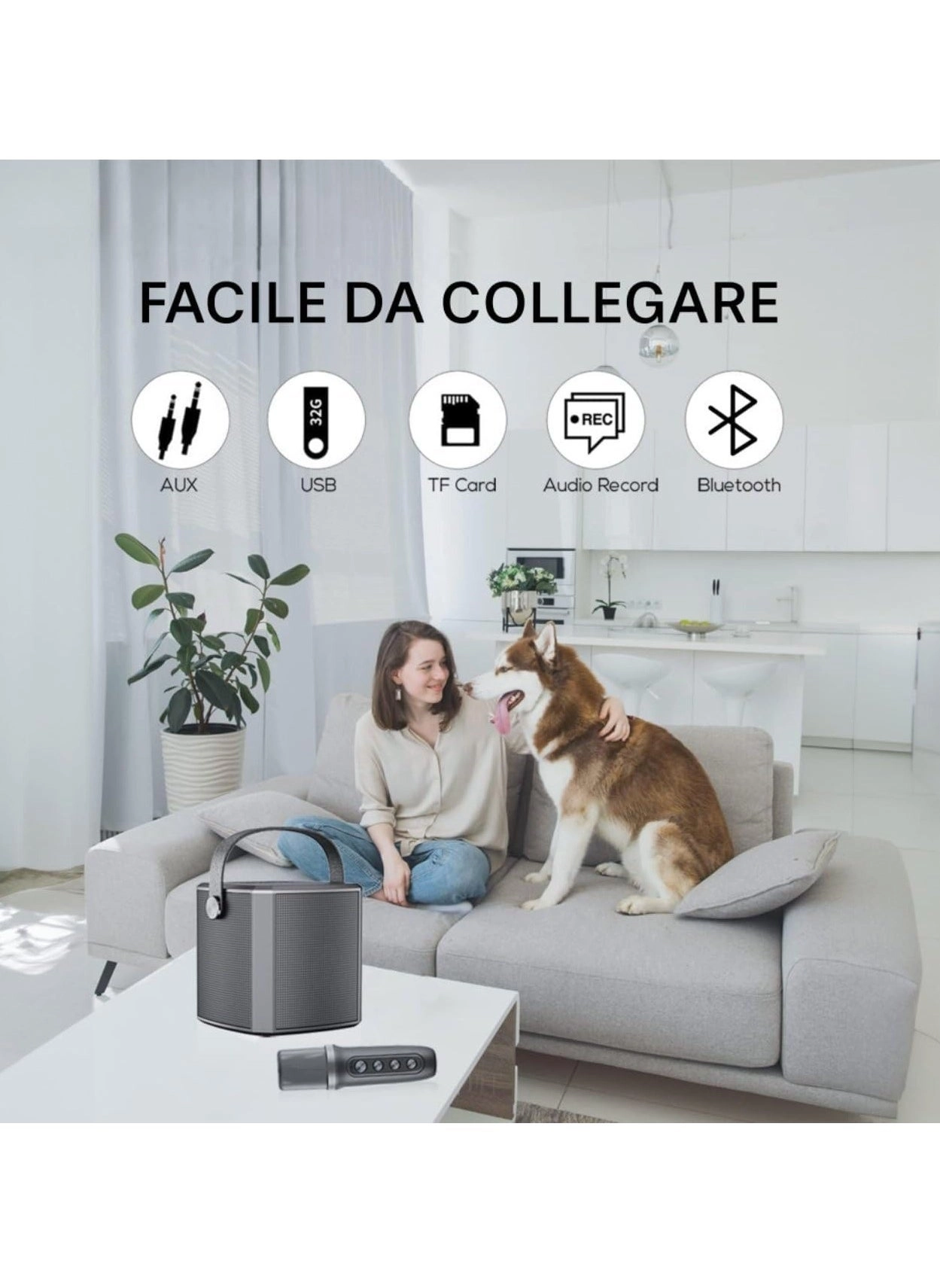 Portable Bluetooth Karaoke Speaker - Rechargeable wireless microphone Type-C charging TF Card support