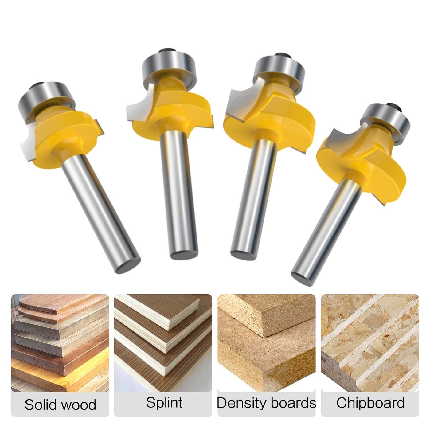 Roundover Router Bit Set - 1/4 Inch (6.35mm) 4Pcs