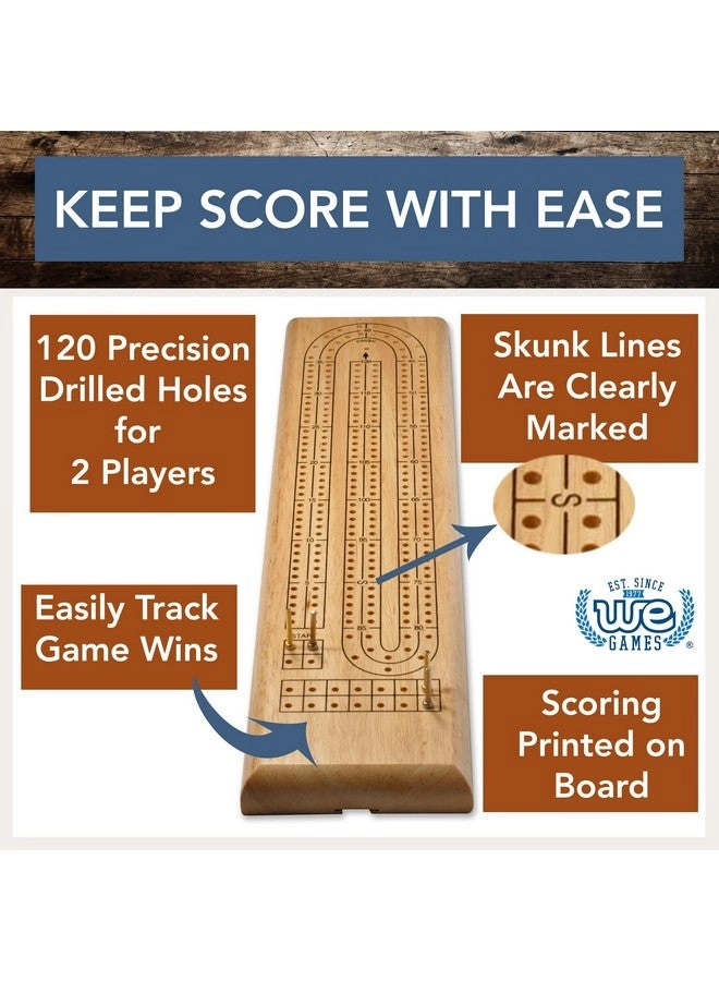 Classic Cribbage Board - 2 Track Solid Wood Metal Pegs Set