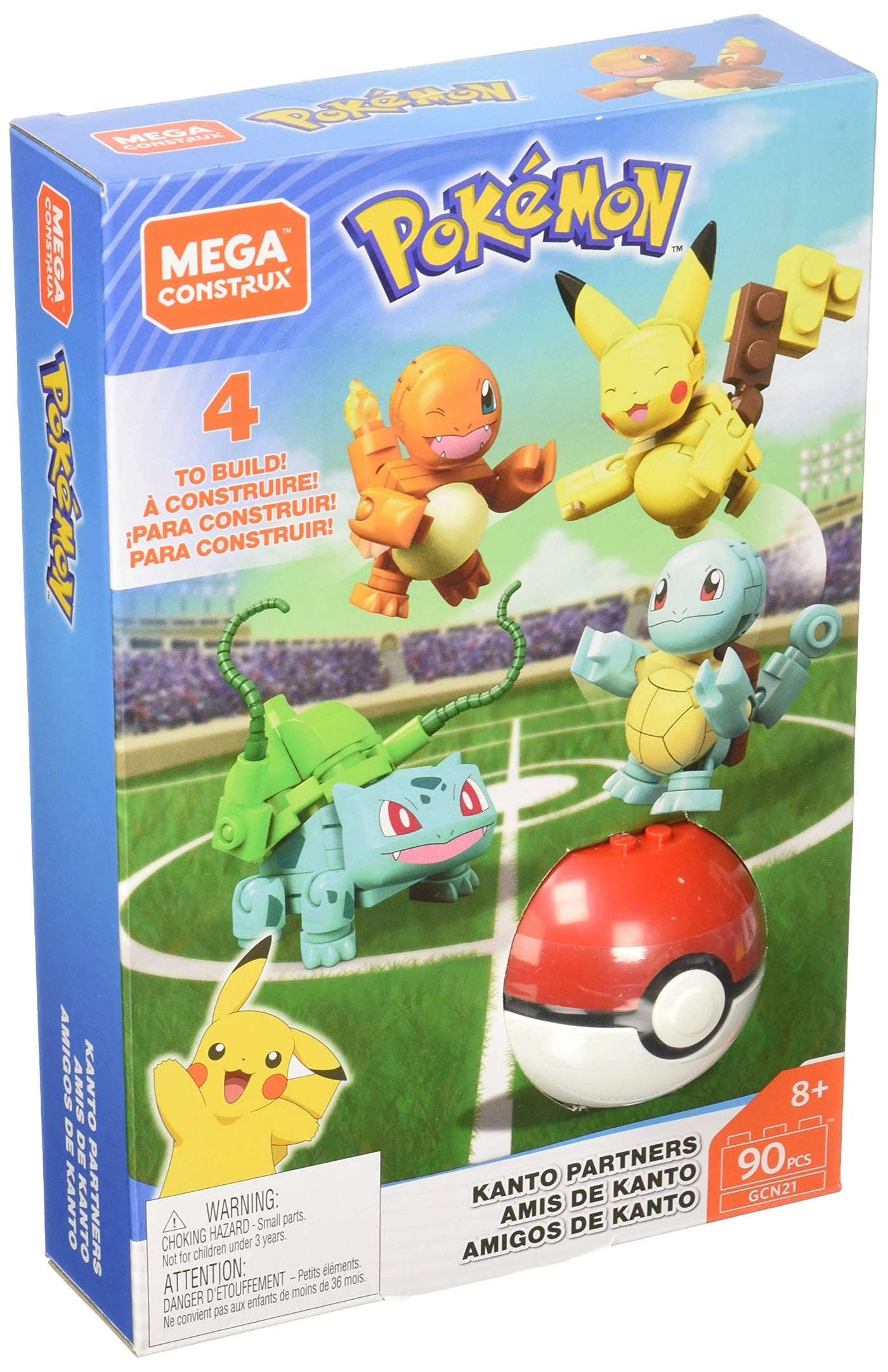 MEGA Construx Pokemon Poké Ball and Figures Kanto Friends Building Brick Set - Bulbasarre Charmander Squirrel Pikachu 90pcs