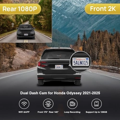2K Front and 1080P Rear 1440 X 1080 pixels for Honda Odyssey 2021 2022 2023 2024 2025 (Gen6)