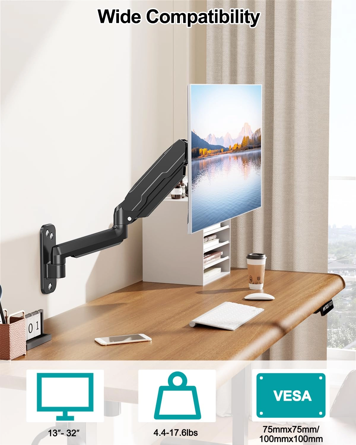 Single Monitor Wall Mount - Single 13 to 32 Inch 75x75 100x100