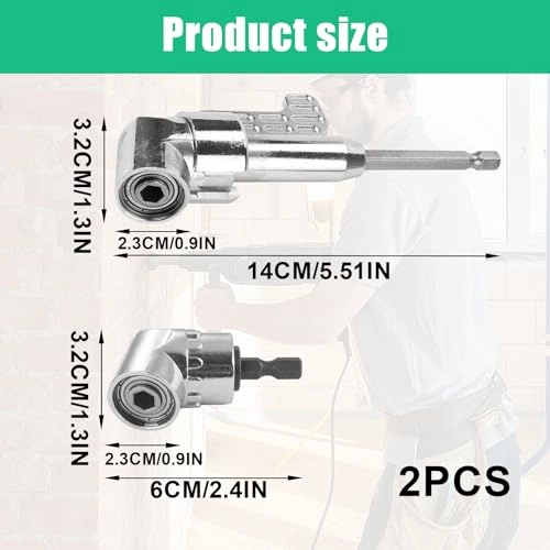 Right Angle Drill Attachment - 2 Pack 90° 105° 1/4" Hex