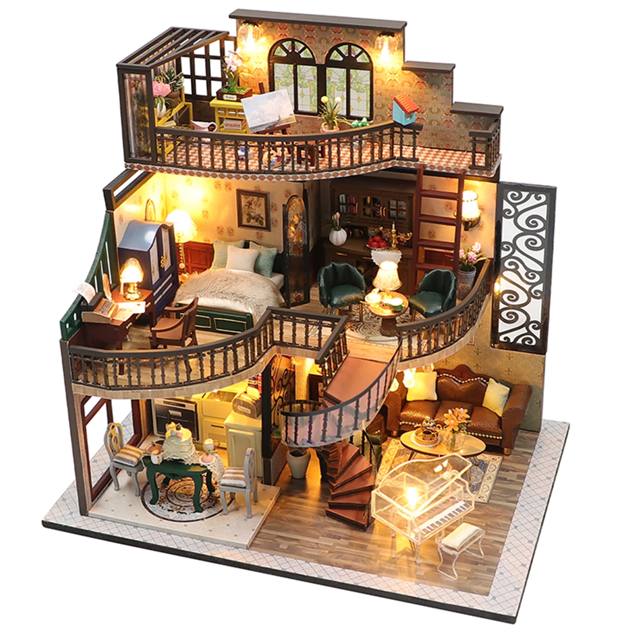 DIY Dollhouse Miniature Kit - Dust Proof Cover Gray Wood