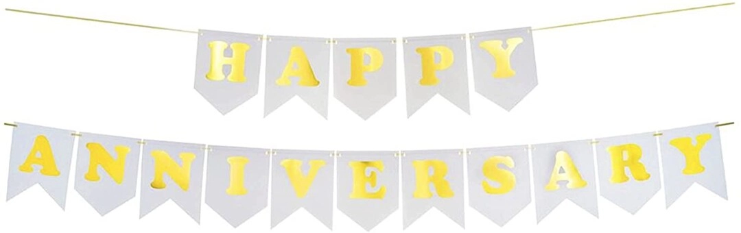 Party Time Trading LLC Happy Anniversary Banner - 4meters Gold & White