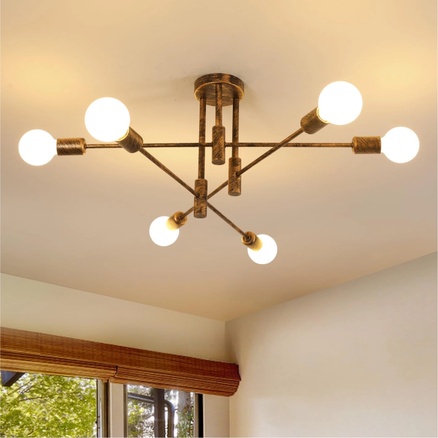 Sputnik Ceiling Light - 6 Lights Bronze 72 cm