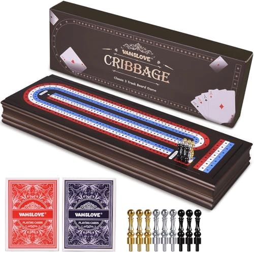 Cribbage Board - Magnetic 3-Track Scoreboard 9 Metal Pegs
