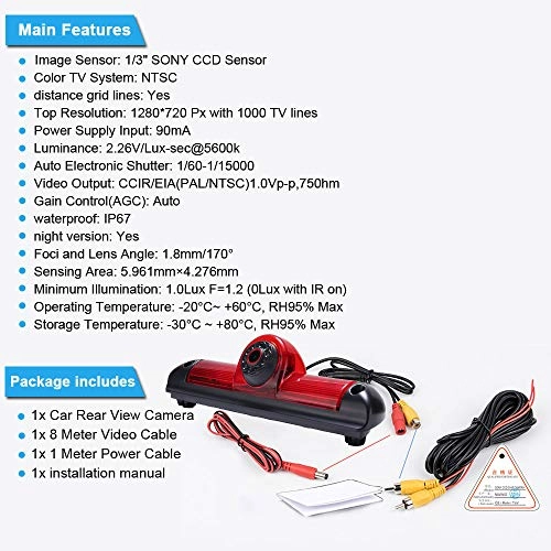 Brake Light Reversing Camera - Night Vision 1280 x 720 pixels