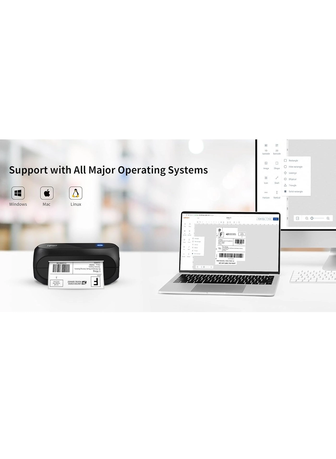 Thermal Label Printer - Inkless Thermal Printing 50mm-108mm