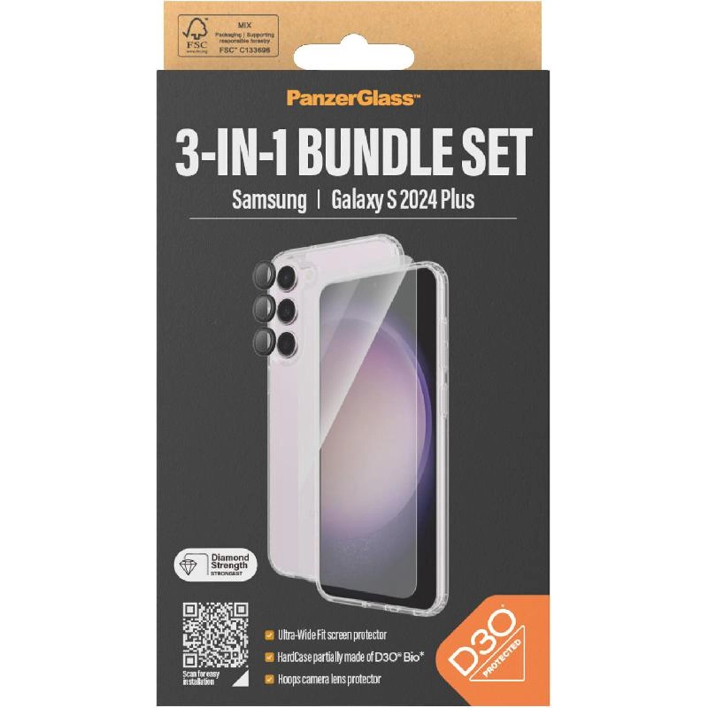 PanzerGlass Hard Case + Screen Protector + Hoops Camera Lens Protector - Clear for Samsung Galaxy S24+