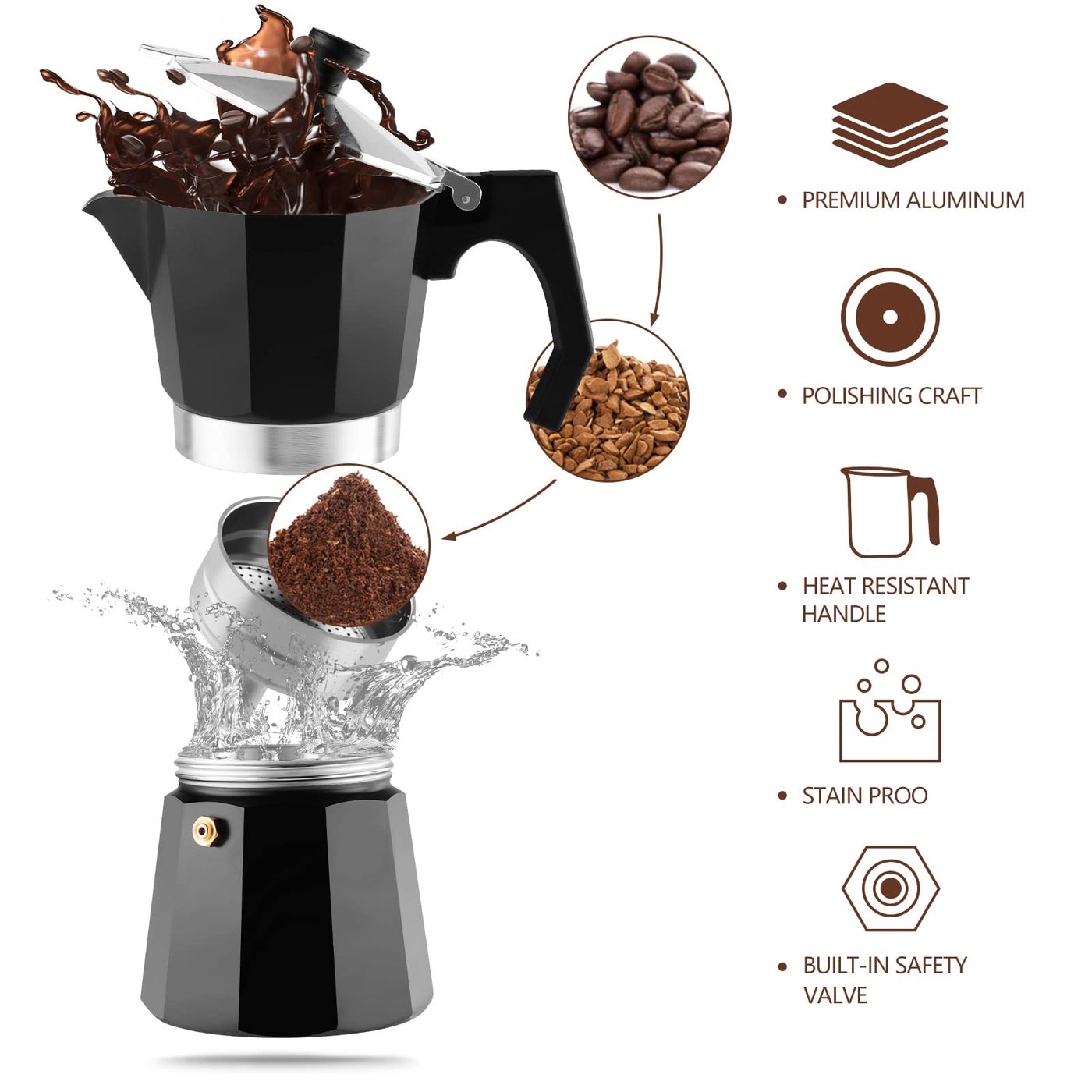 Moka Pot - 6 Cups Stainless Steel Induction