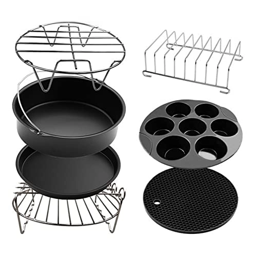 cake baking barrel + pizza pan + air fryer liners + silicone mat + cupcake pan + skewer rack + skewers + toast rack + metal holder + oil brush + plate gripper + silicone molds + silicone gloves - Stainless steel + silicone 12pcs/set