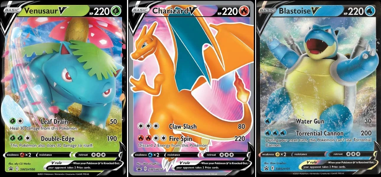 Pokmon Charizard - Foil V Black Star Promo Champion's Path + Vensaur + Blastoise 3pcs