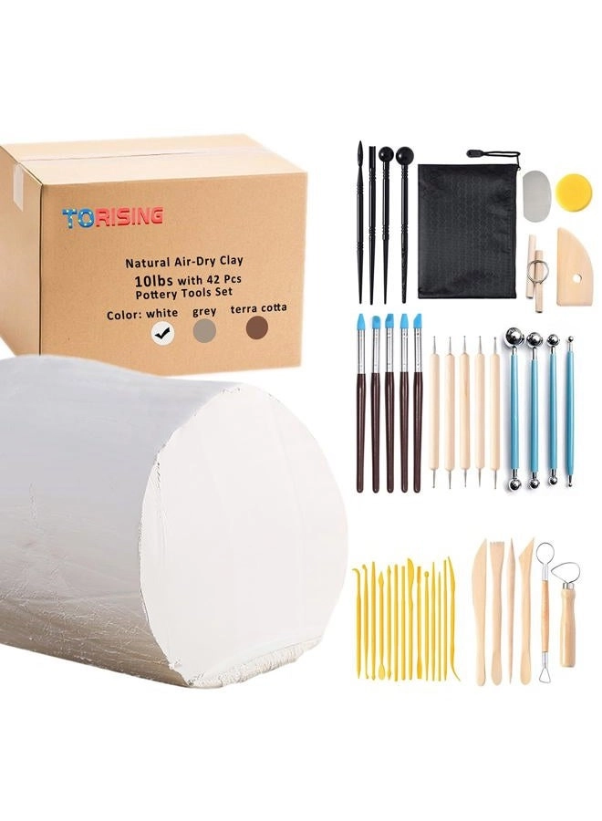 torising Air Dry Clay - 10LBs Organic Non-Toxic + Pottery Tools Set - 42 Pcs