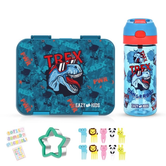 6 & 4 Convertible Bento Lunch Box + 640ml Water Bottle + Sandwich Cutter Set - TREX Blue
