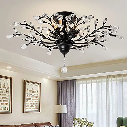 Crystal Ceiling Light - Matte Black 5 Lights