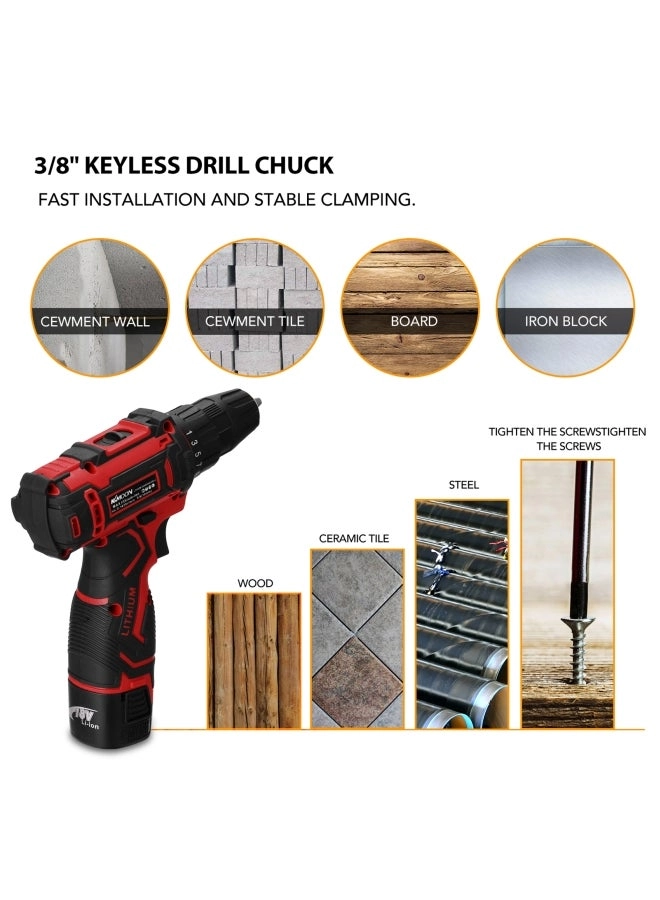 Multifunctional Electric Drill - 18V Red/Black