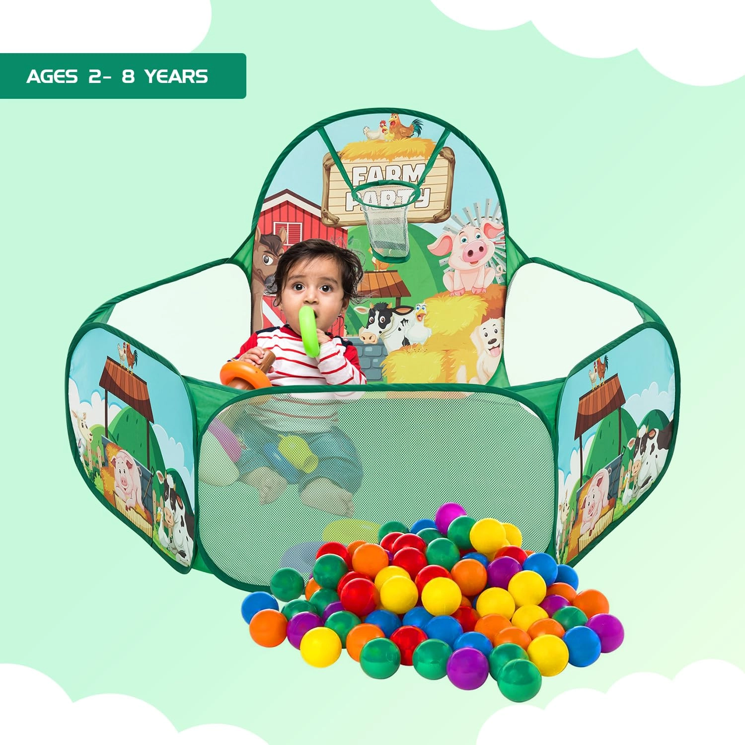 Ball Pool Play Tent - Farm Animals 30 Balls Multicolour