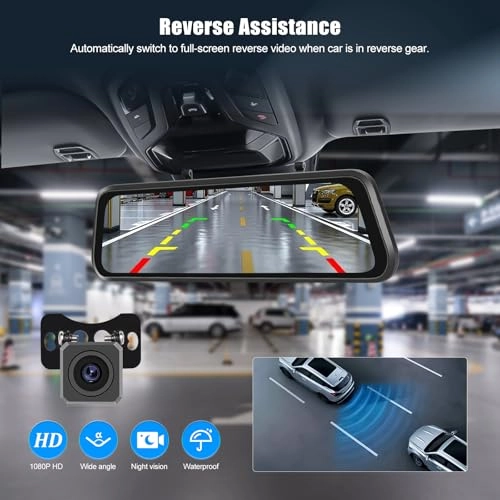 9.66 Inch IPS Touchscreen Mirror Dash Cam - 4K