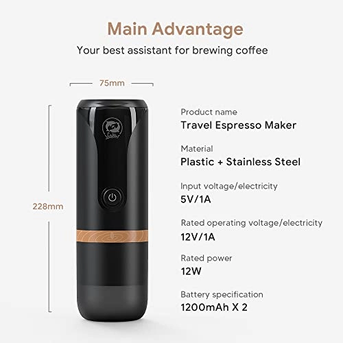 Portable Espresso Maker - 120 Milliliters N espresso capsules and ground coffee