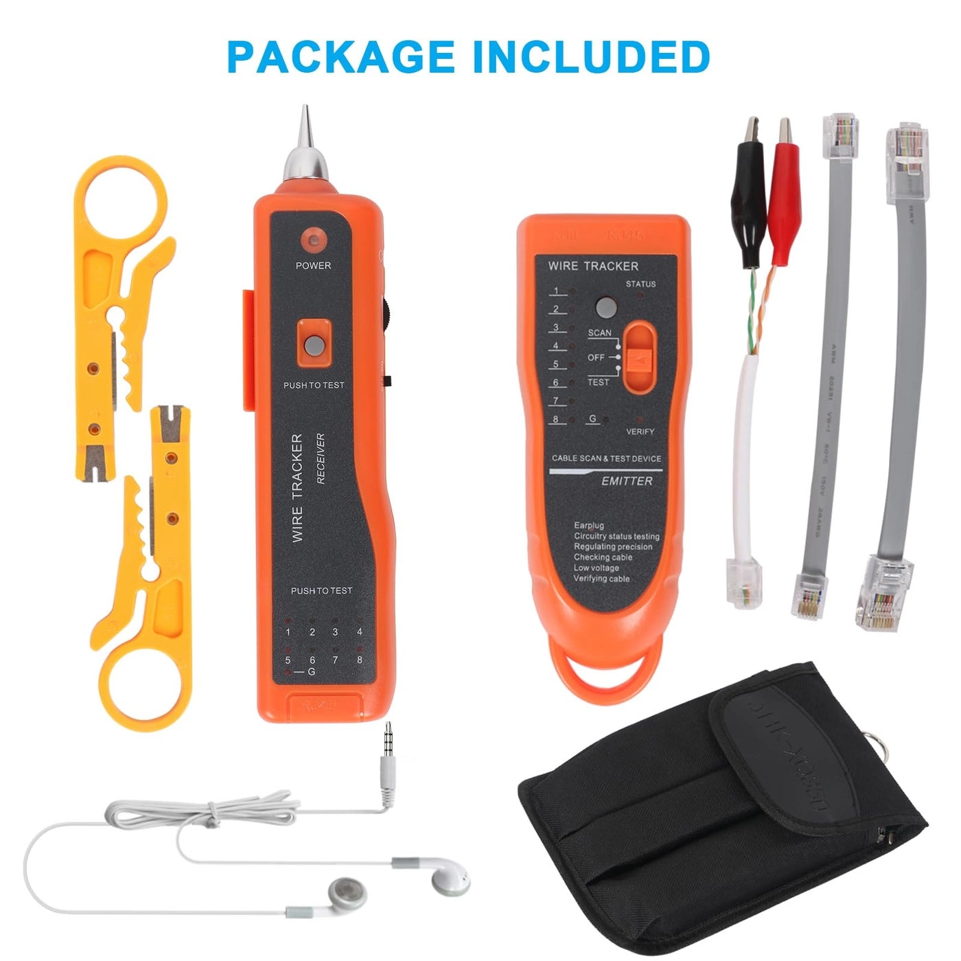 Ethernet Network Cable Tester - RJ11 RJ45 + Network Wire Stripper Toolkit - 2 Orange