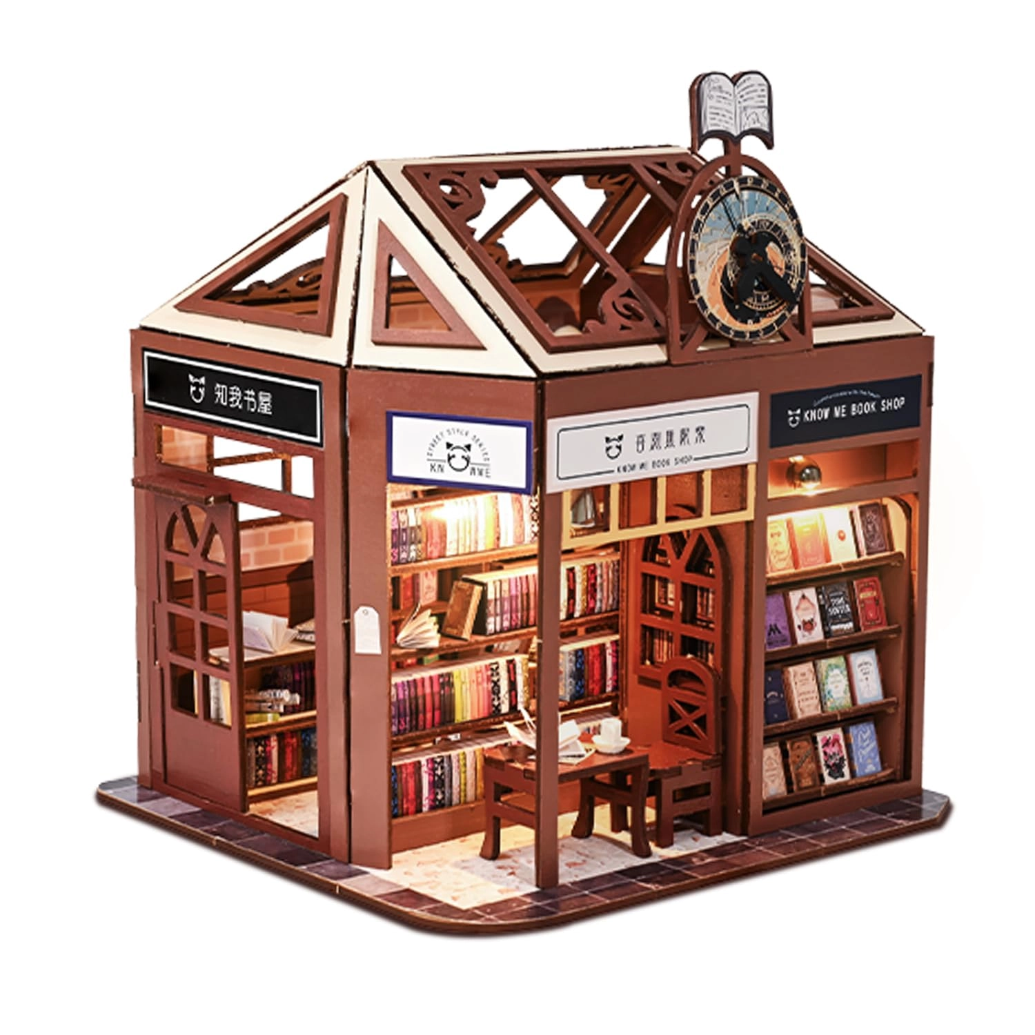 AONGAN DIY Miniature Dollhouse Kit - Street View Bookstore