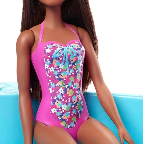 Doll - Brunette Seafoam Blue One-Piece Swimsuit + Pool Playset - Pool Slide Ages 3+