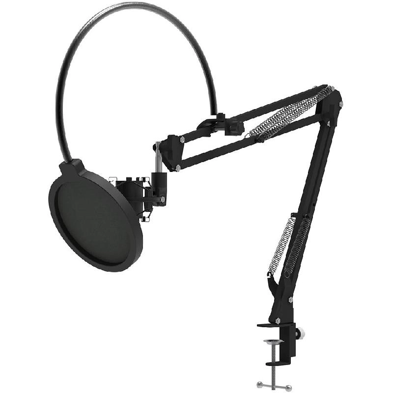 FeelTek Elite Microphone Shock Mount Stand - Pop Filter Adaptor Black