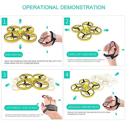 LED Gesture Remote Control 4-axis Quadcopter 1080p Yellow Rechargeable