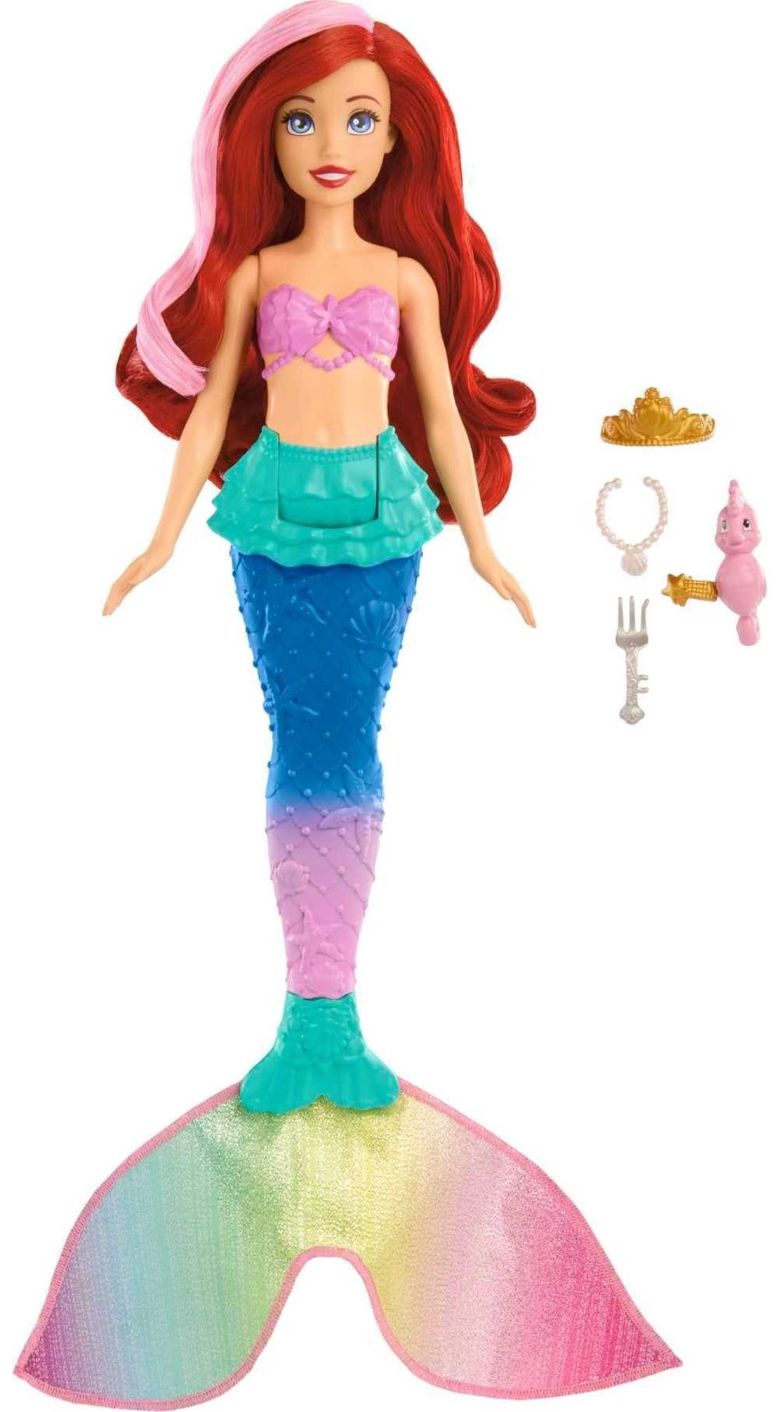Ariel Swimming Mermaid Doll - Color-change hair and tail Includes seahorse friend