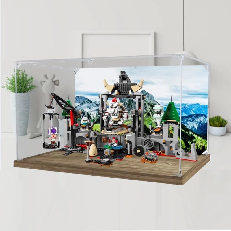 Clear Acrylic Display Case - 55x35x30cm Wood Bottom+background