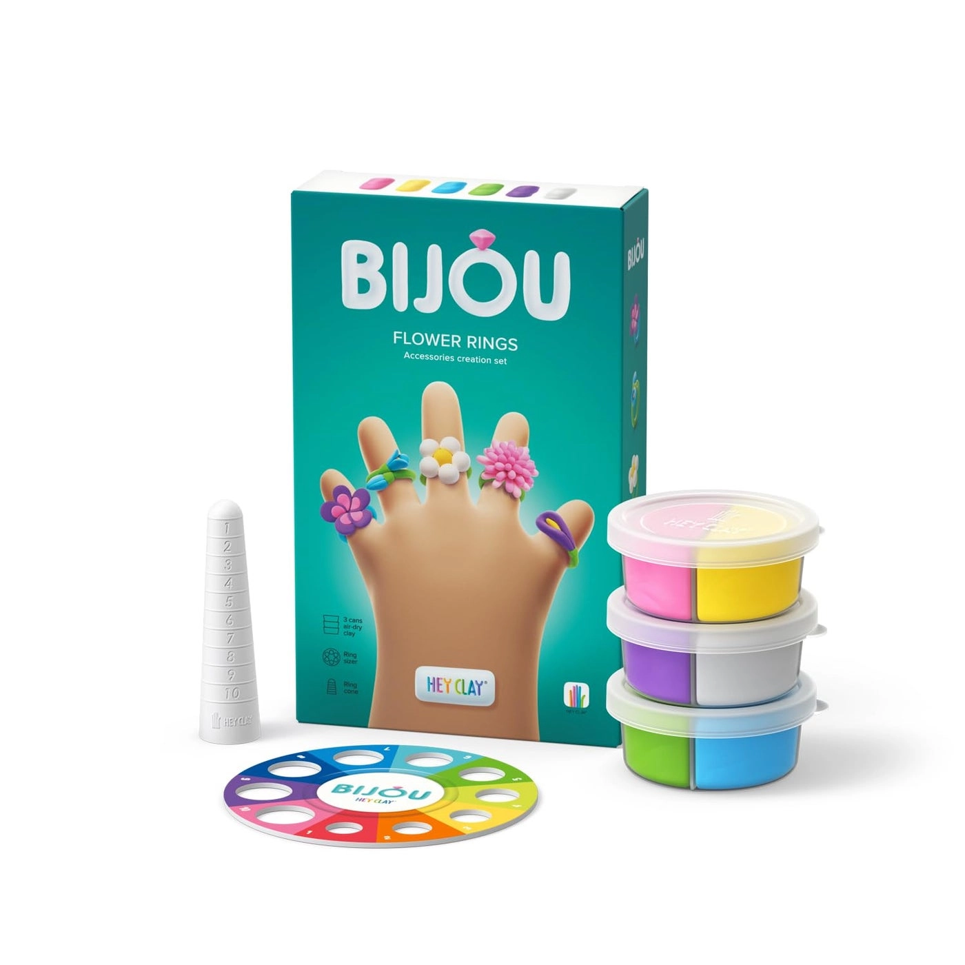 Fat Brain Toy Co. Hey Clay Bijou Flower Rings - Air Dry Clay 3pcs.