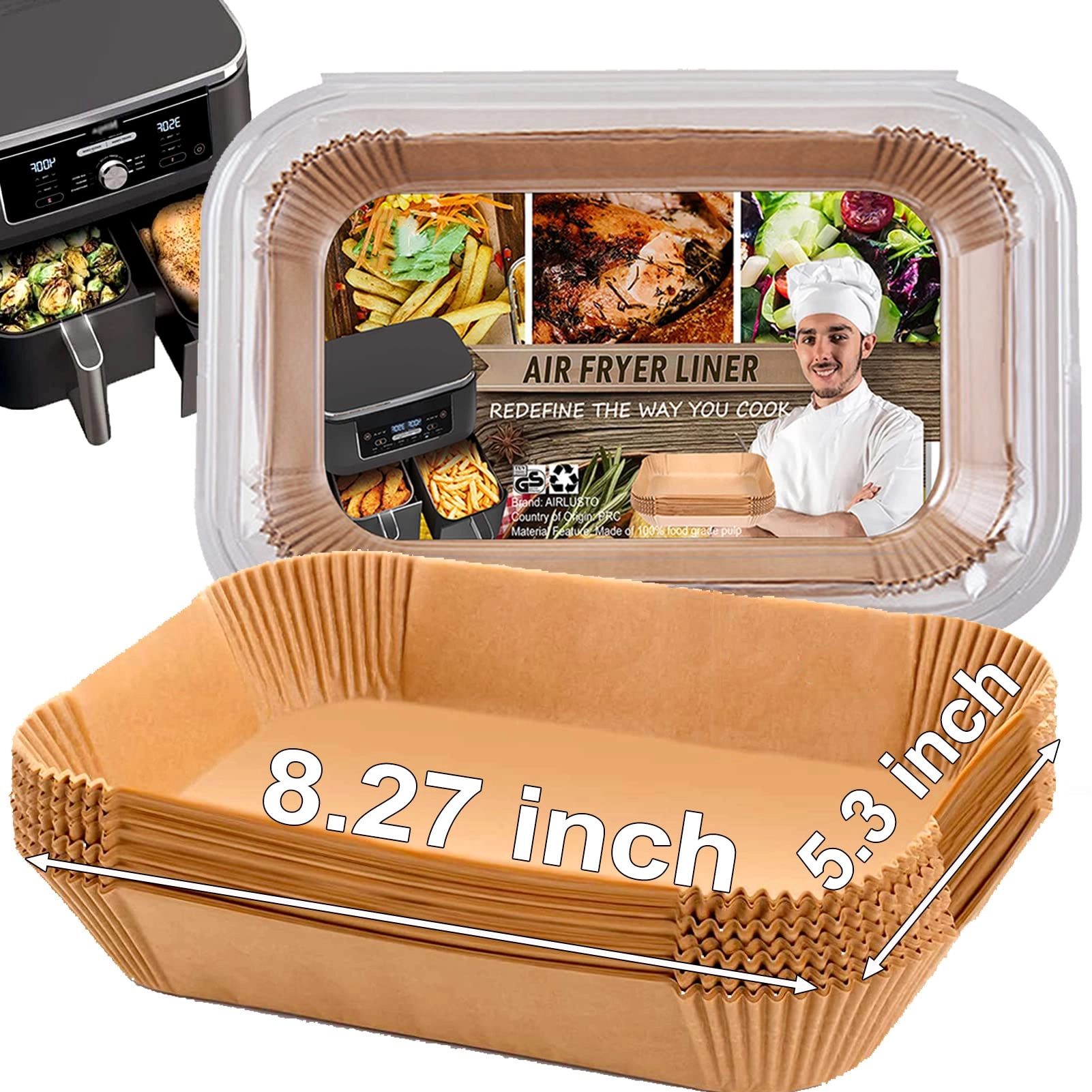 LHSHAD Air Fryer Liners Rectangular - Wood Pulp 100Pcs