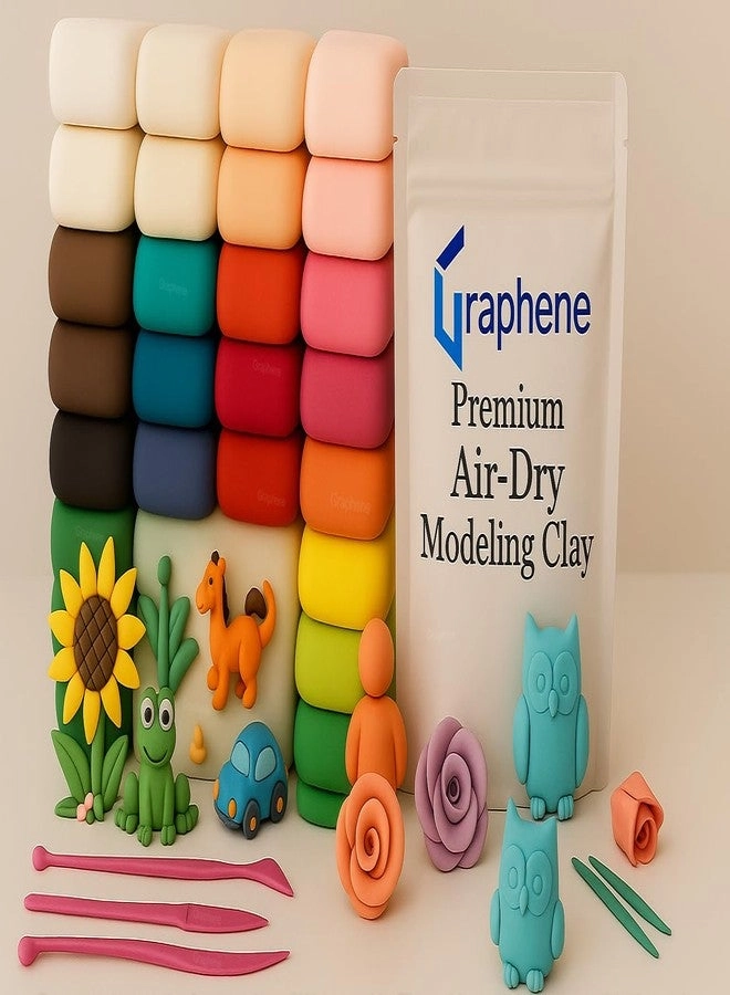 GRAPHENE Air Dry Modelling Clay Set - Non Toxic 3 Sculpting Tools 24 pcs.
