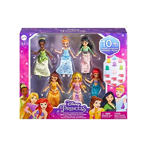 Disney Princess Small Dolls - 6 Posable 13 Tea Party Accessories Ages 3+
